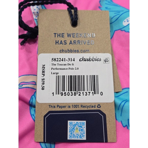 Chubbies Golf Polo 2.0 Mens Large Pink Toucan Bird Performance Casual Resort NWT - Picture 5 of 9